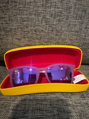 Ray-Ban Kids Purple Frame Sunglasses with Blue Mirrored Lenses and Yellow Case